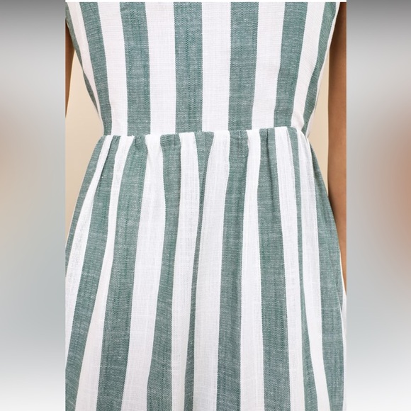 Marseille Mood Green Striped Linen Midi Dress With Pockets - Picture 4 of 4